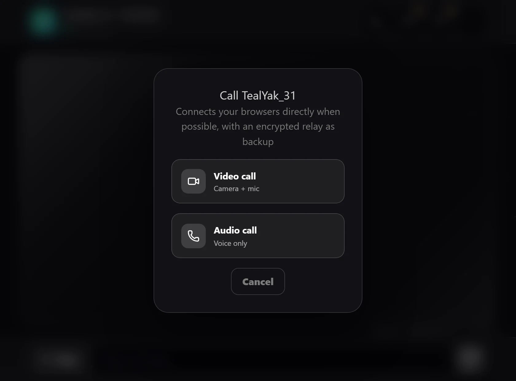 Audio or Video call options in Wixper chat