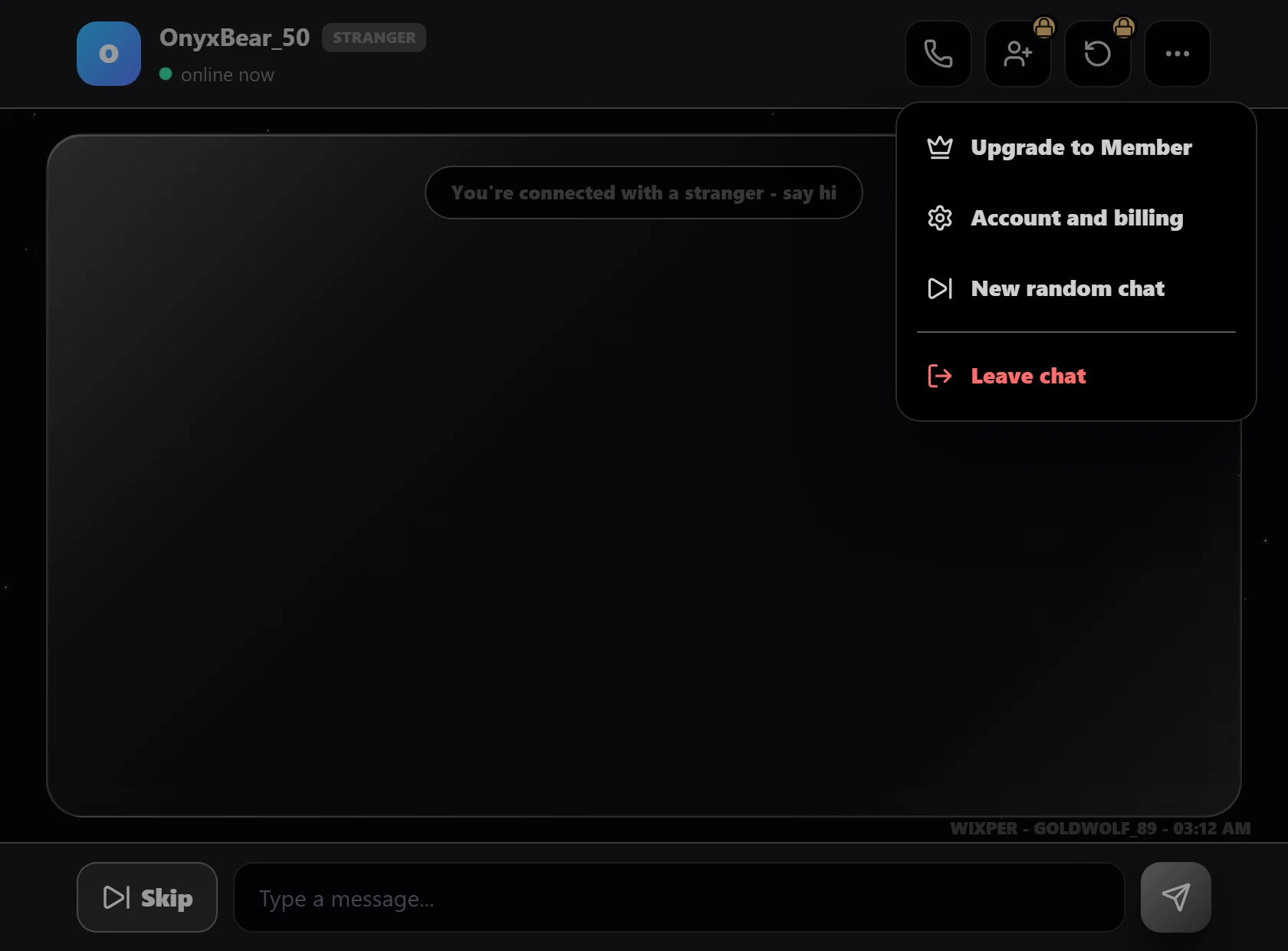 Wixper Skip and Leave chat controls